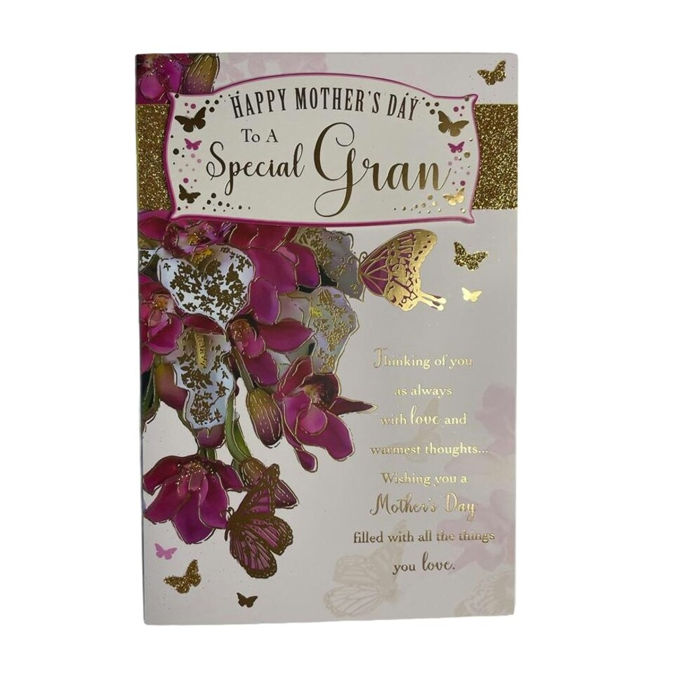To Gran Flowers Design Gold Glitter Finished Mother's Day Card