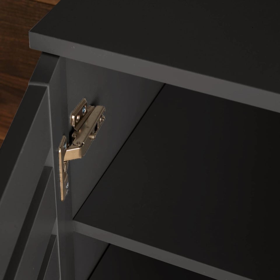 image 1 of Oslo 2 Door Wooden Shoe Storage Cabinet Rack Stand Cupboard Slatted Doors | Black