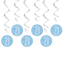 Blue Glitz Age 21 Holographic Hanging Swirl Decorations - Pack of 6