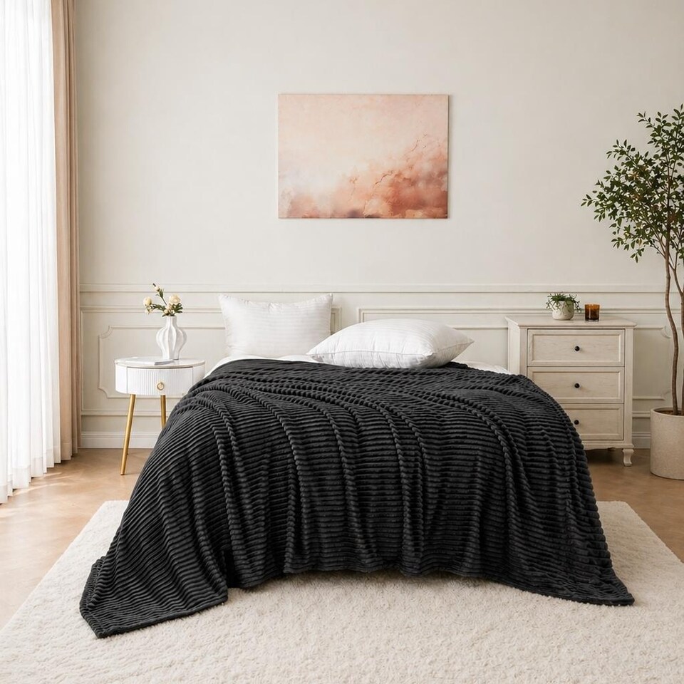 image 1 of Large Ribbed Fleece Throw Blanket – Supersoft, Cosy & Stylish | 200 x 240cm