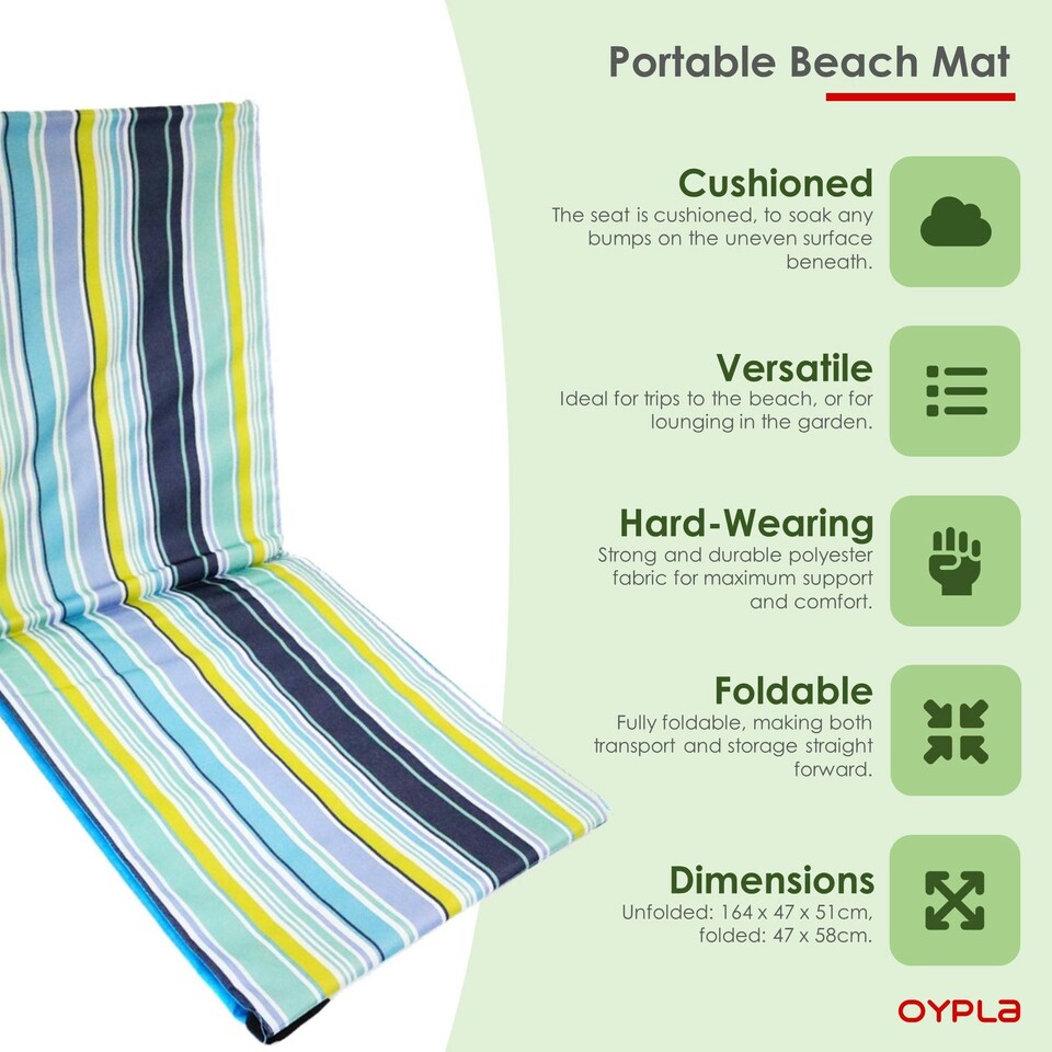 image 1 of Oypla Portable Beach Mat Folding Chair Sun Lounger Outdoor Camping Multi