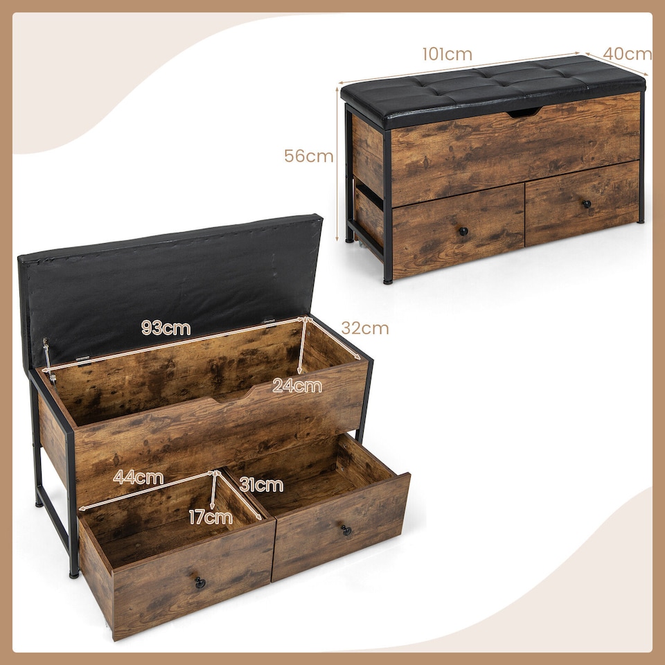 image 1 of COSTWAY Storage Ottoman Bench Flip Top Storage Chest with 2 Drawers Wooden Storage Bench