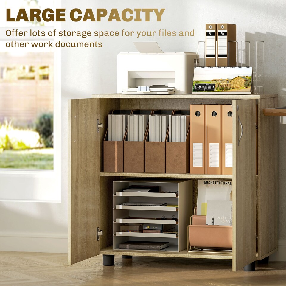 image 1 of Vinsetto 2-Tier Locking Filing Cabinet Office Storage Cabinet, Oak