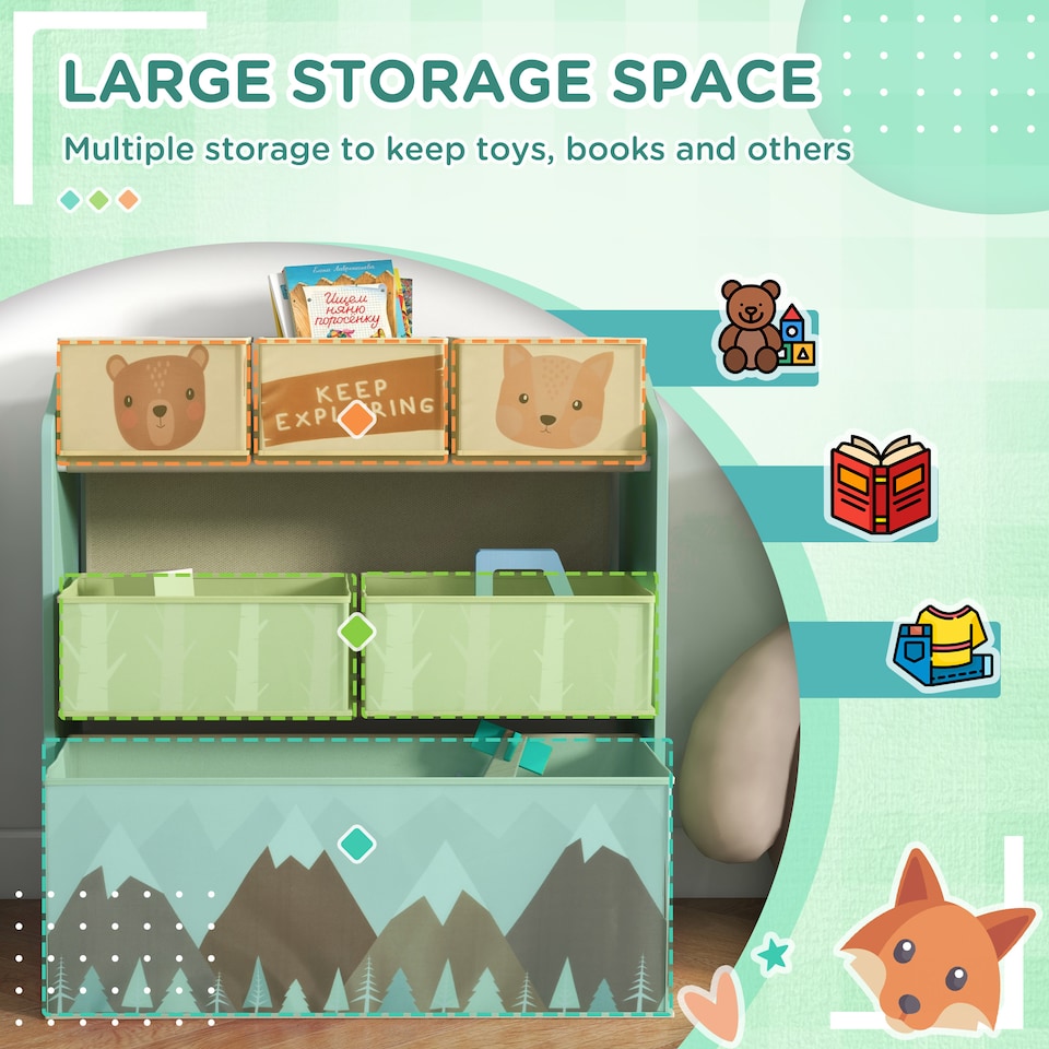 image 1 of ZONEKIZ Kids Storage Unit with 6 Boxes, Childrens Toy Storage Organiser, Green