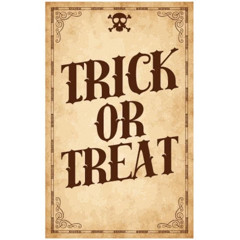 Trick Or Treat Skull Halloween PVC Party Sign Decoration 25cm x 41cm