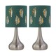 image 1 of Set of 2 Romana - Brushed Chrome Touch Operated Table Lamps Bedside Lights Dark Green Fern Shade Silver | Green