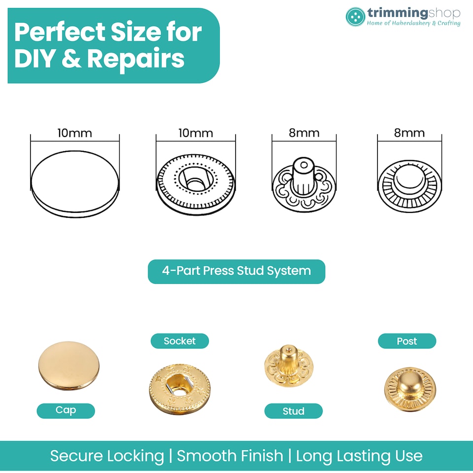 image 1 of 10mm S Spring Press Studs 4-Part, Durable & Lightweight - 10pcs