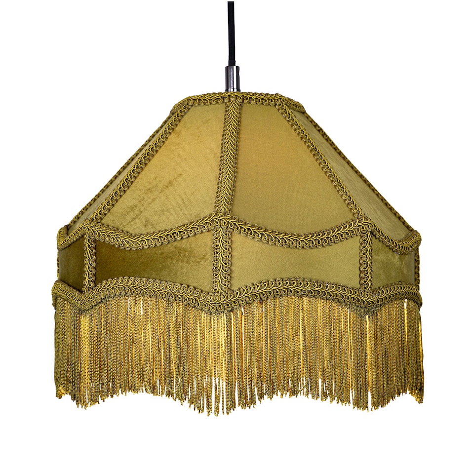 image 1 of Traditional Victorian Empire Lamp Shade in Olive Green Velvet with Long Tassels | Green | 12"