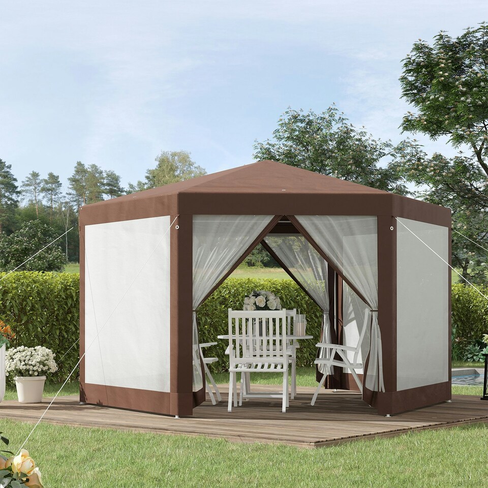 image 1 of Outsunny Hexagonal Garden Gazebo Party Tent Patio Marquee Canopy