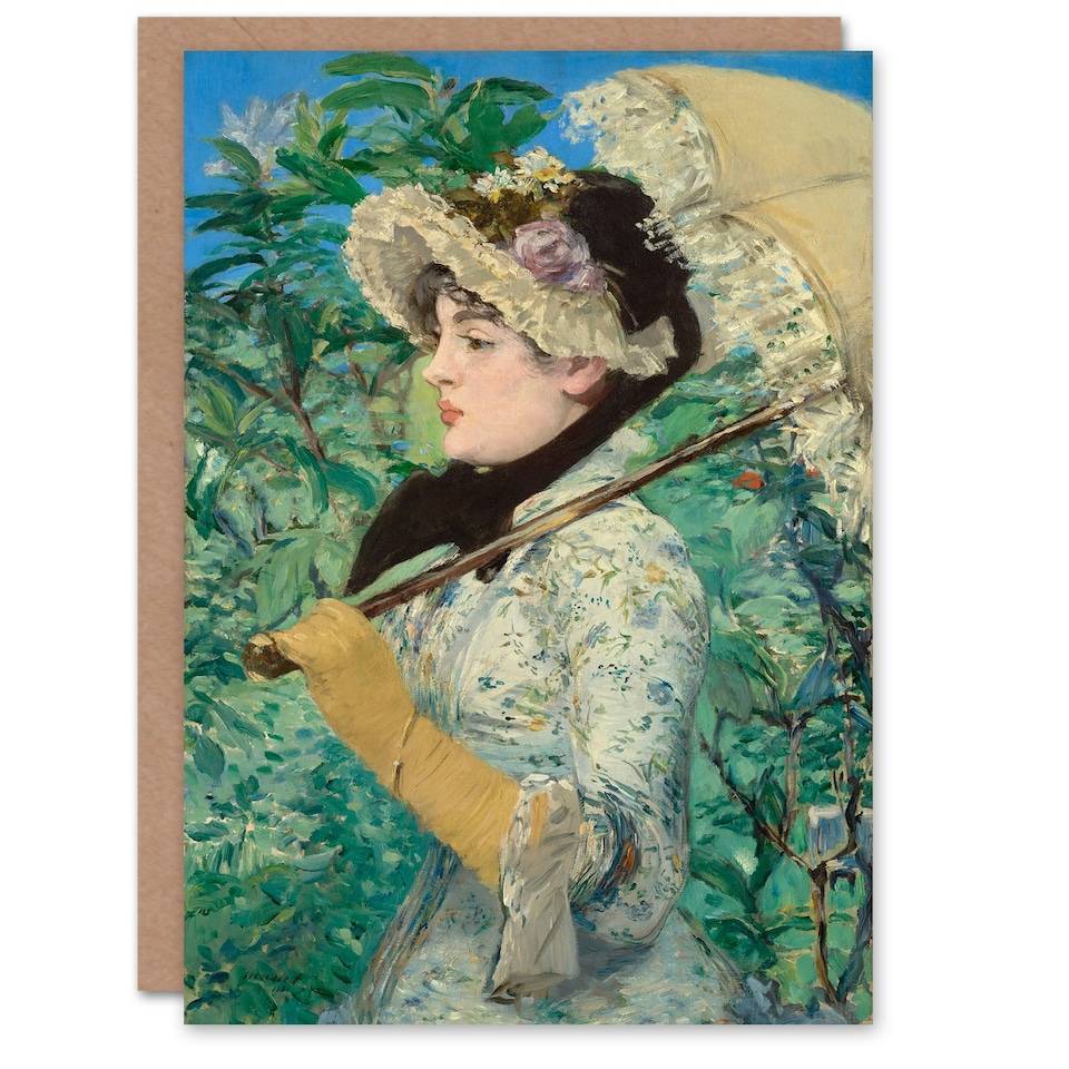 image 1 of Edouard Manet Art Card Jeanne Spring Parasol Portrait