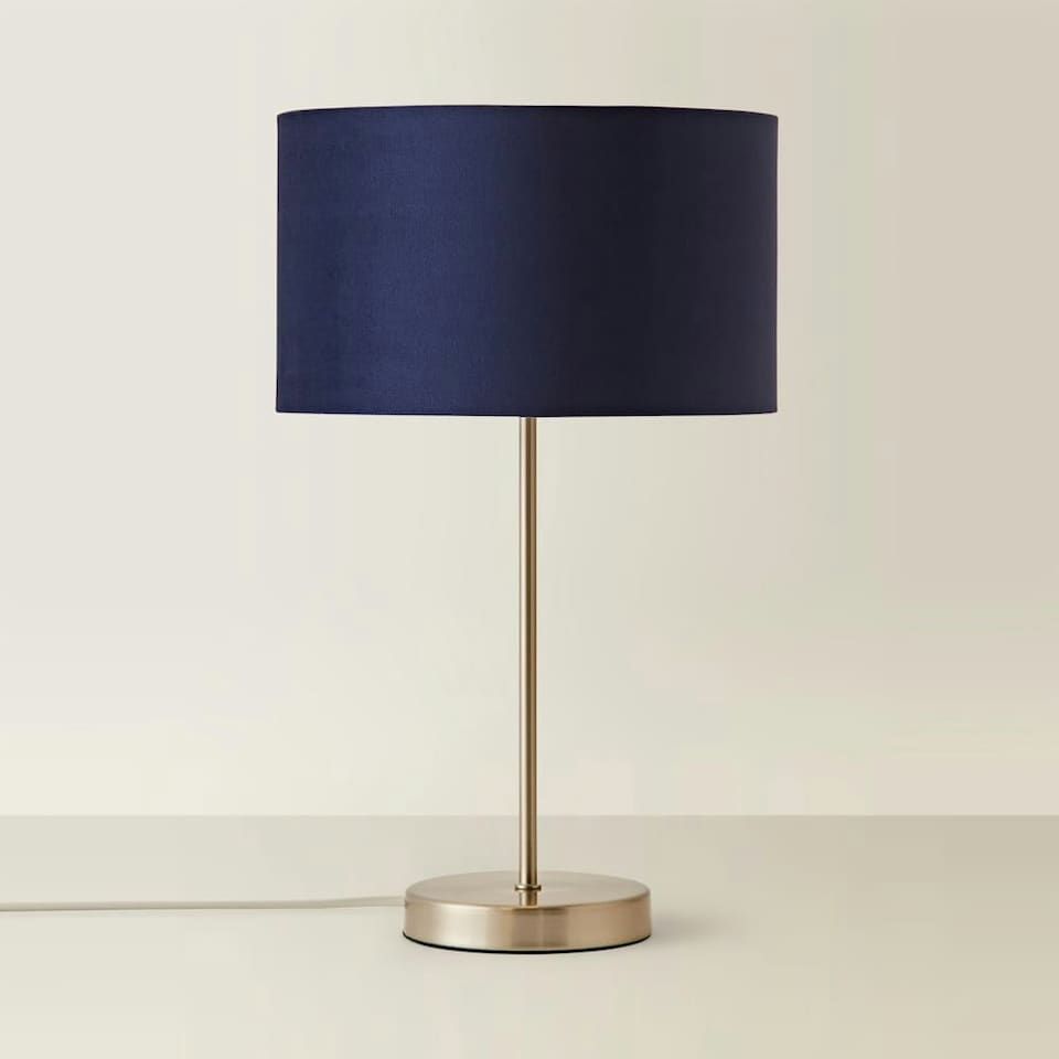 image 1 of ValueLights Charlie Brushed Chrome Table Lamp Navy Shade & Bulb Blue