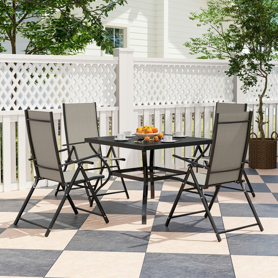 image 1 of Outsunny 5 PCs Garden Dining Set, Folding Chairs and Metal Top Table Grey