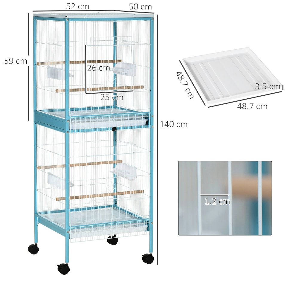 image 1 of PawHut 2 In 1 Large Bird Cage Aviary with Wheels, Slide-out Trays Wood Perches