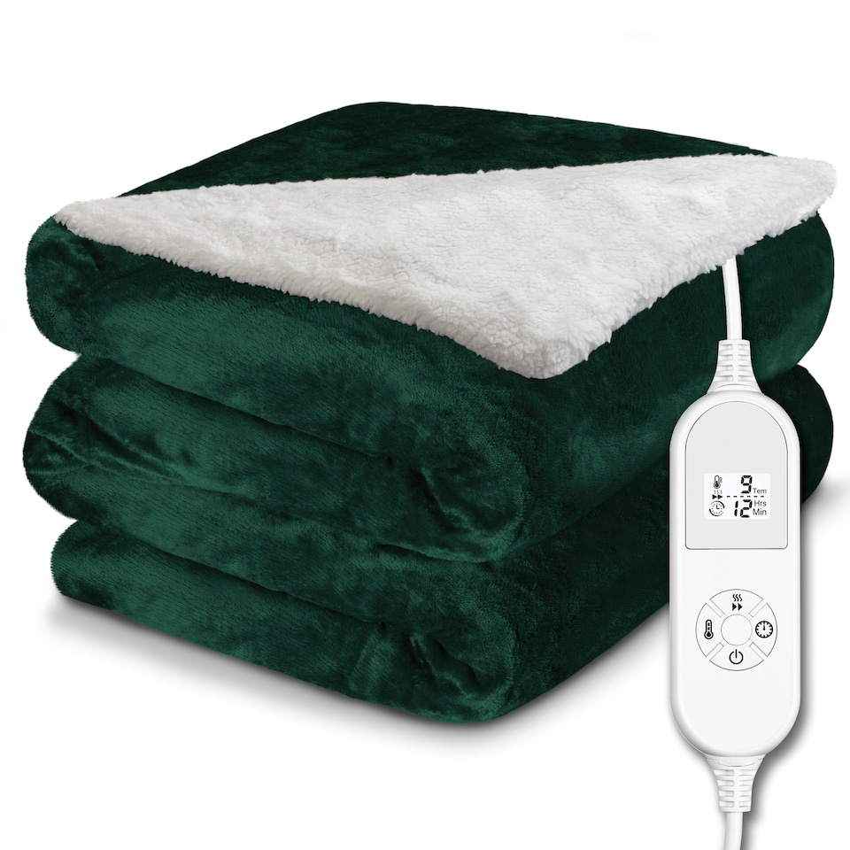 image 1 of Dreamcatcher Green Soft Microfleece & Sherpa Electric Blanket Heated Throw 160x120cm | Green | Green | One Size | 1