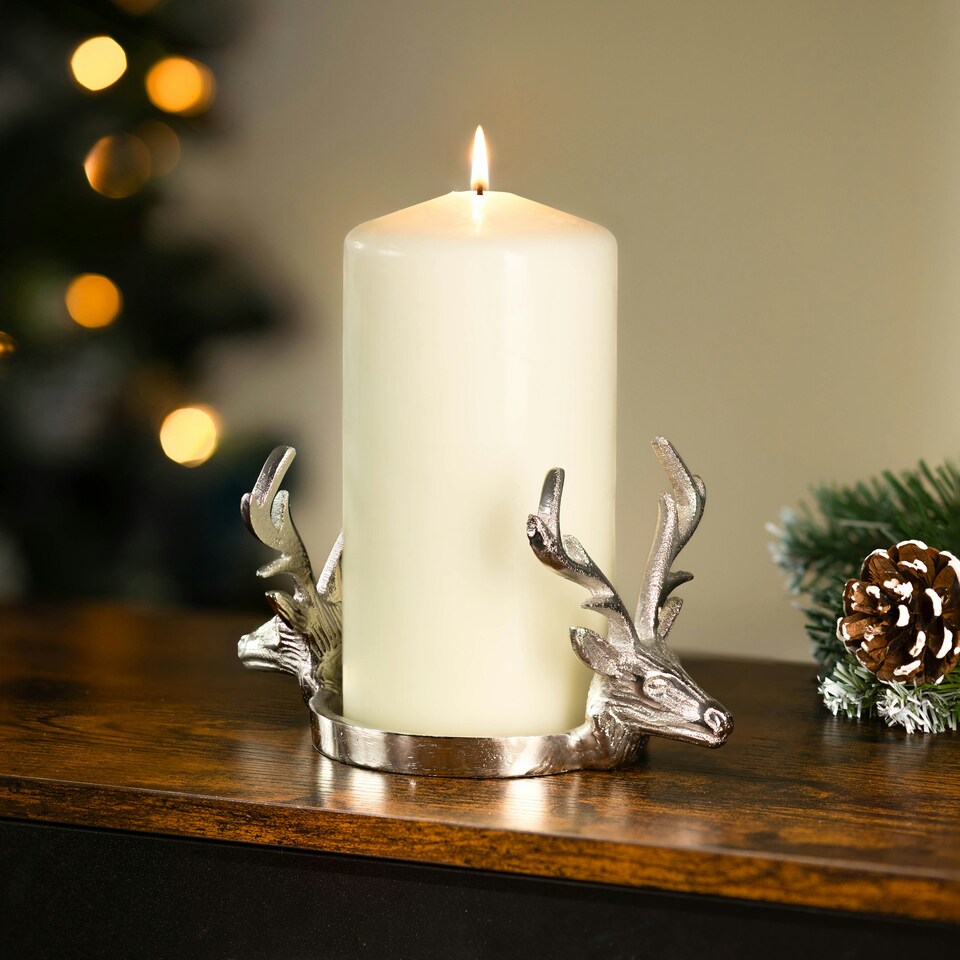 image 1 of Marco Paul Twin Stag Candle Holder 11cm Silver