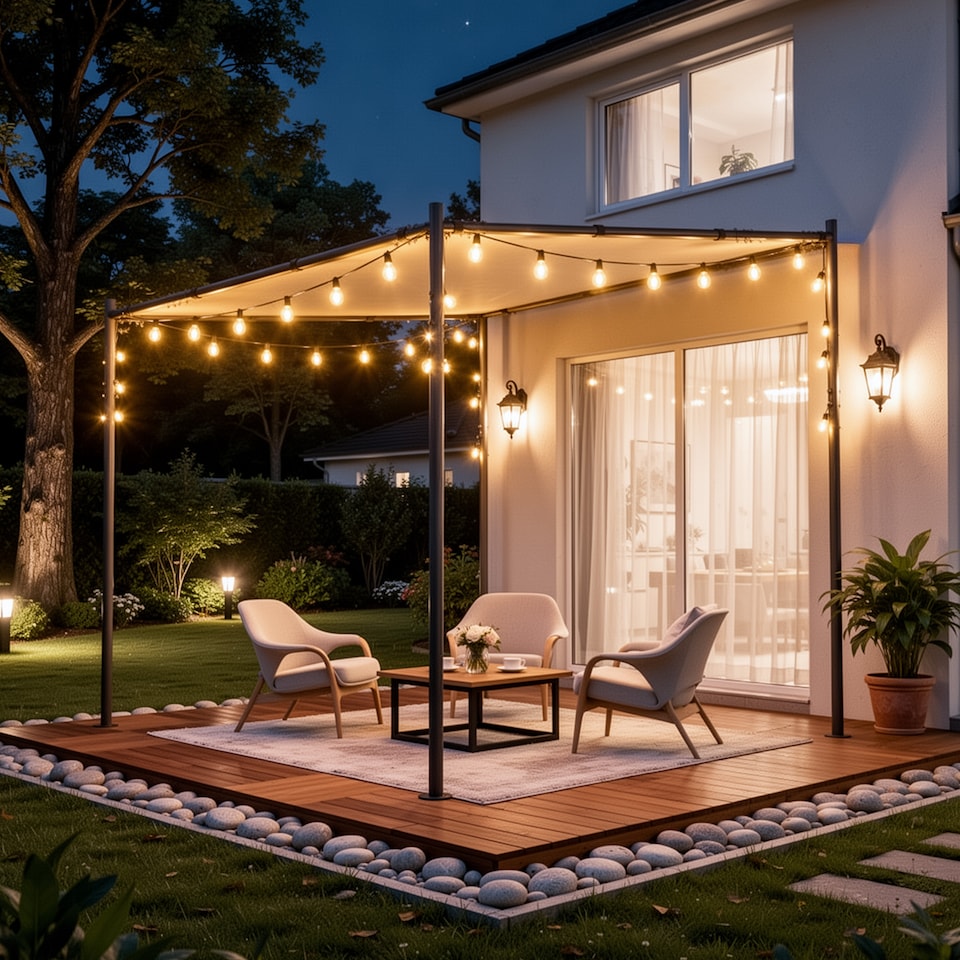 image 1 of Rattantree Slanted Canopy Pergola Outdoor Gazebo 8FT x 8FT
