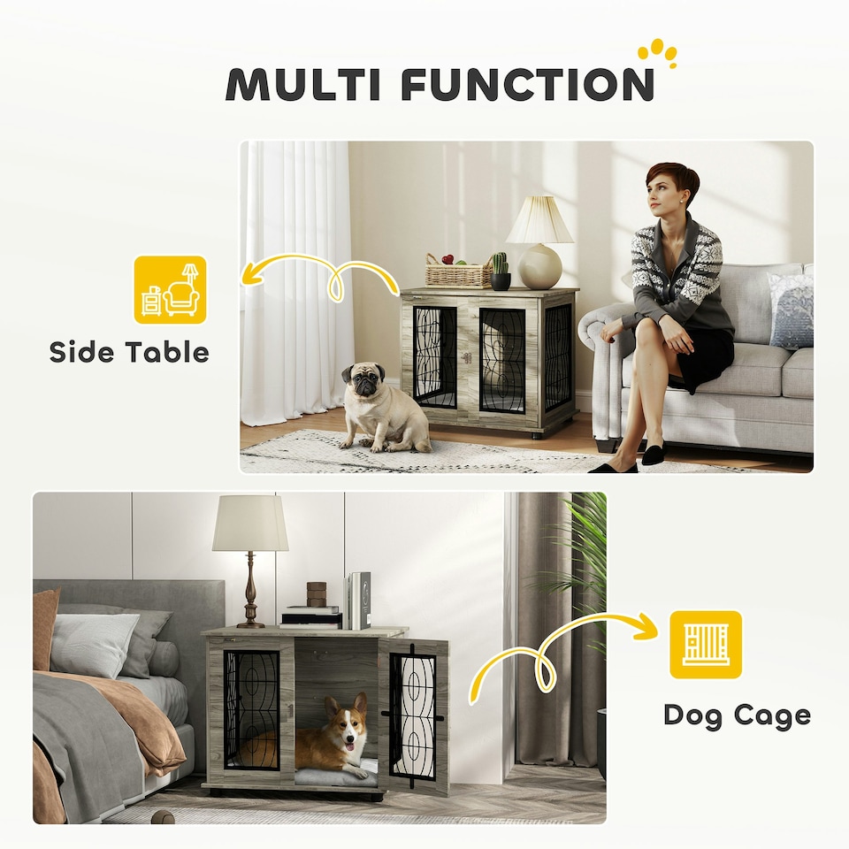 image 1 of PawHut Dog Crate Furniture, End Table for Medium Dogs w/ Cushion