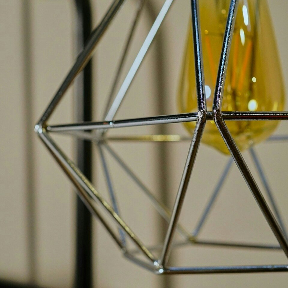 image 1 of ValueLights Modern Geometric Silver Metal Basket Cage Ceiling Pendant Light Shade