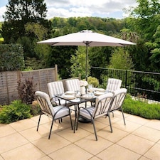 4 Seater Garden Furniture Dining Set with Reversible Cushions and Crank Parasol in Beige