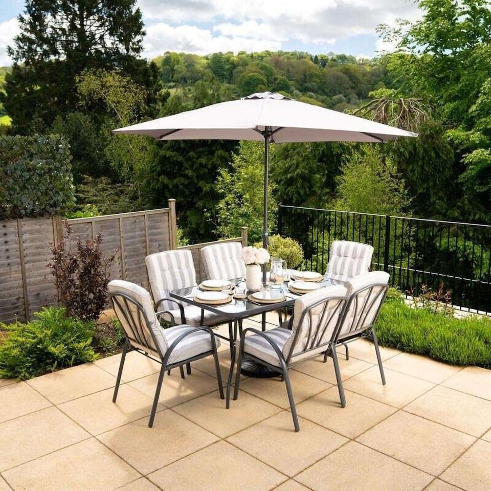 image 1 of 4 Seater Garden Furniture Dining Set with Reversible Cushions and Crank Parasol in Beige