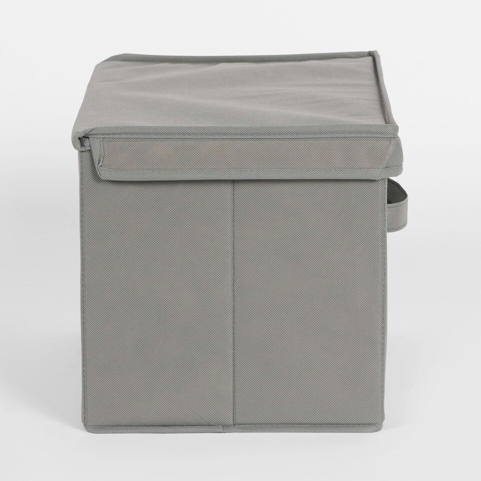 image 1 of OHS Folding Collapsible Fabric Storage Box With Lid, 38x25cm - Grey