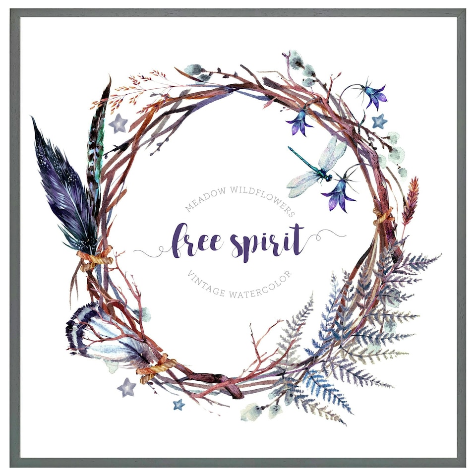 image 1 of Watercolour boho wreath (Picture Frame) Black | XL