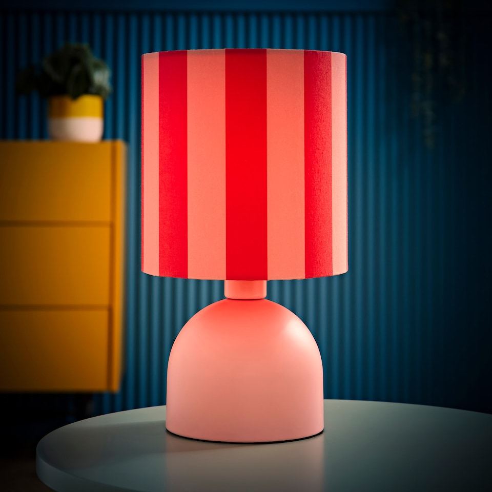 image 1 of ValueLights Miley Pink Stripes Drum Lamp Shade Pale Pink Table Lamp | Pink