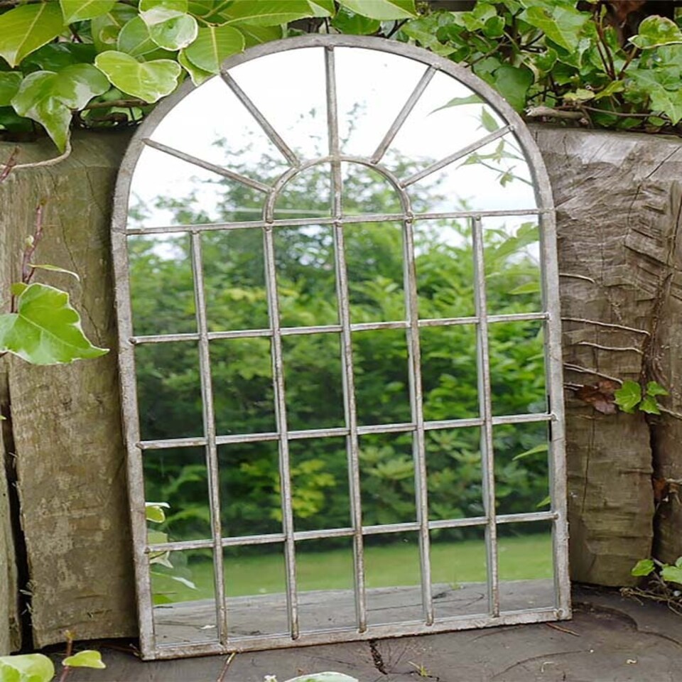 image 1 of Indoor Outdoor Distressed Finish Arched Garden Mirror N/A