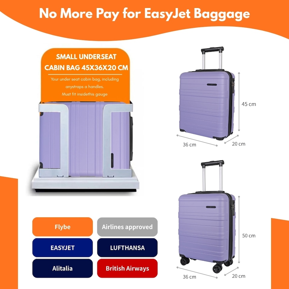image 1 of ABS Cabin Luggage 45×36×20 Lightweight Carry-On with TSA Lock | Purple | French Lilac | Cabin Bag