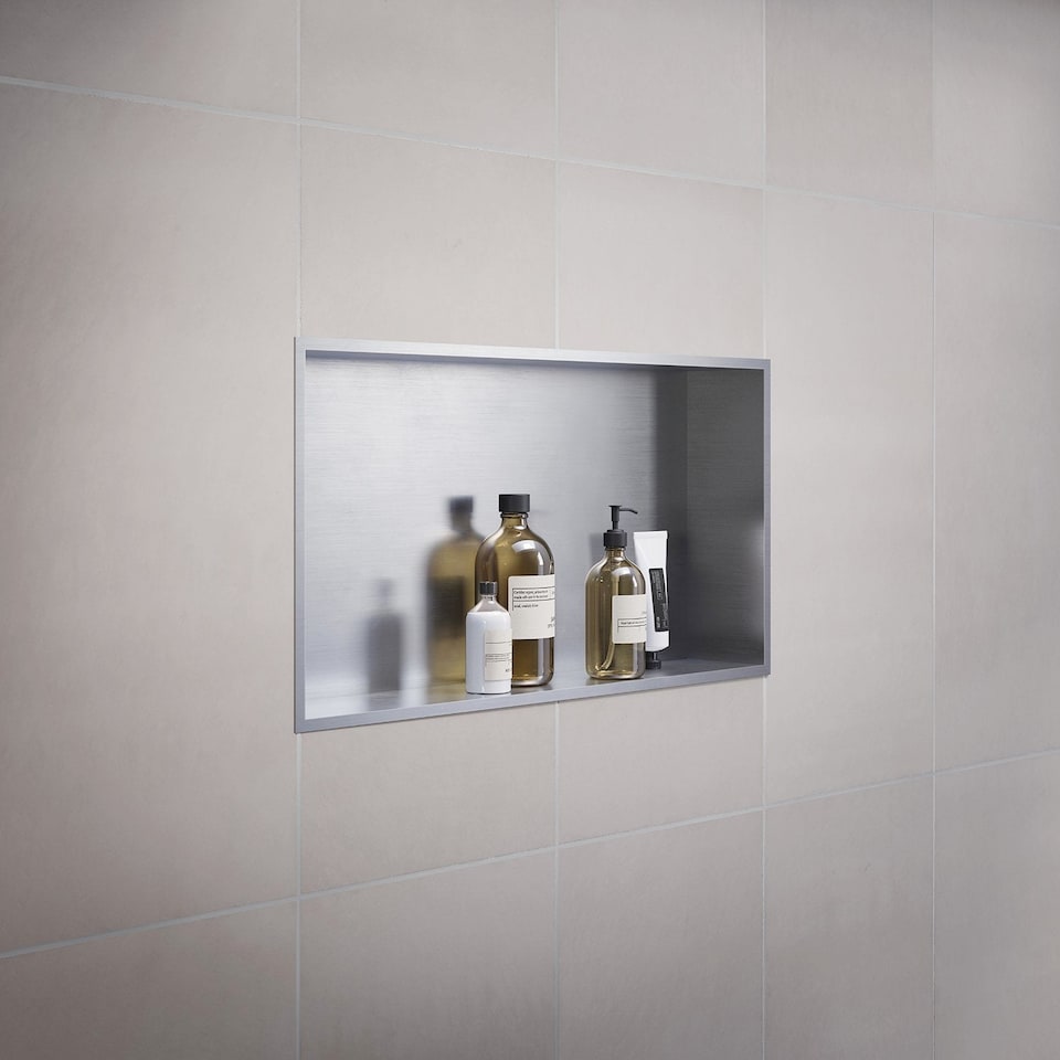 image 1 of Smedbo Brushed Stainless Steel Shower and Bathroom Wall Niche (600 x 300mm)