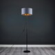 image 2 of ValueLights Standard Floor Lamp In Black Metal Finish With Warm Grey/Gold Drum Shade - Includes 6w LED Bulb 3000K Warm White