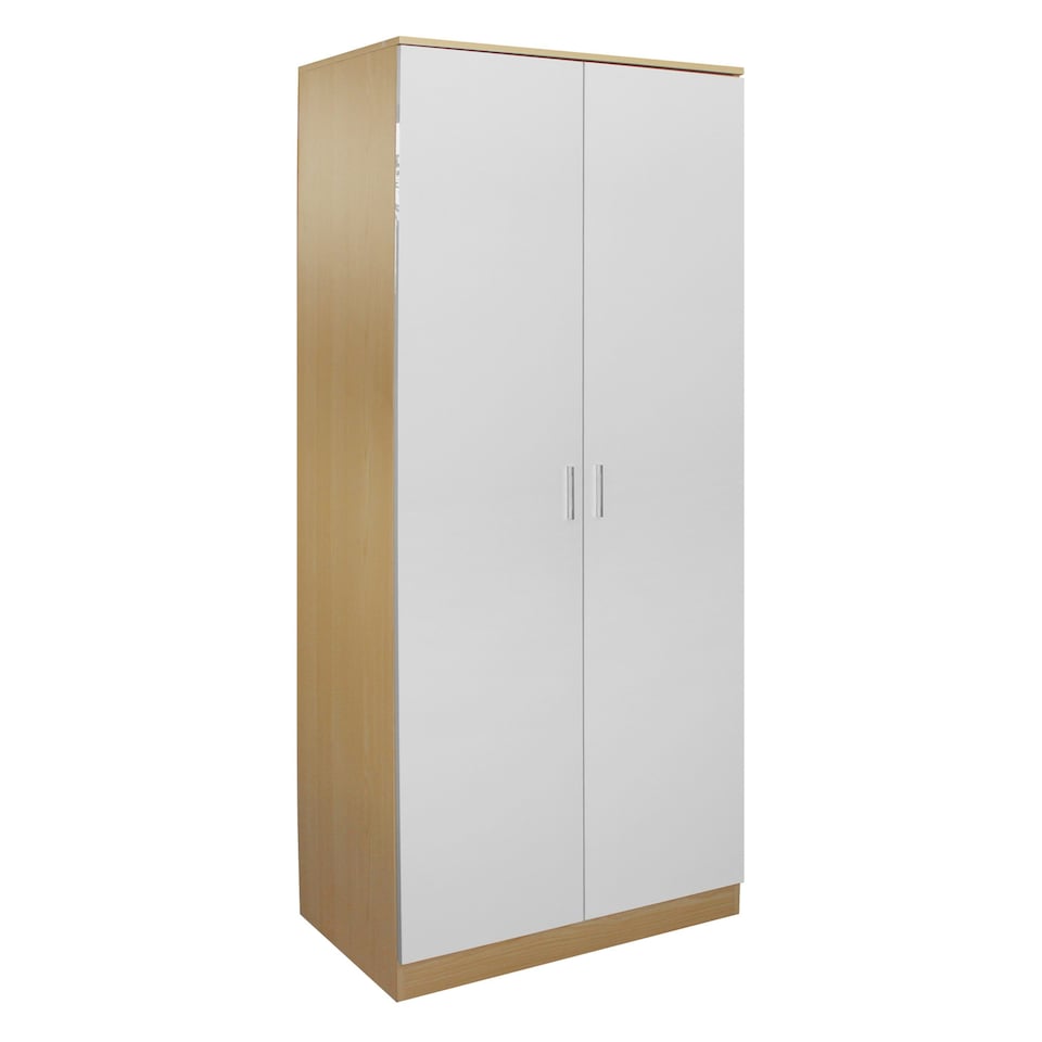 image 1 of Modern 2-Door Wardrobe, High Gloss Finish In Oak and White White | Oak