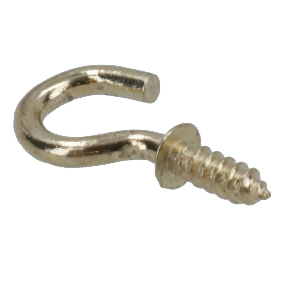 image 1 of Shouldered Screw Hooks Fasteners Hanger Brass Plated 6mm Dia 13mm Length 18pc