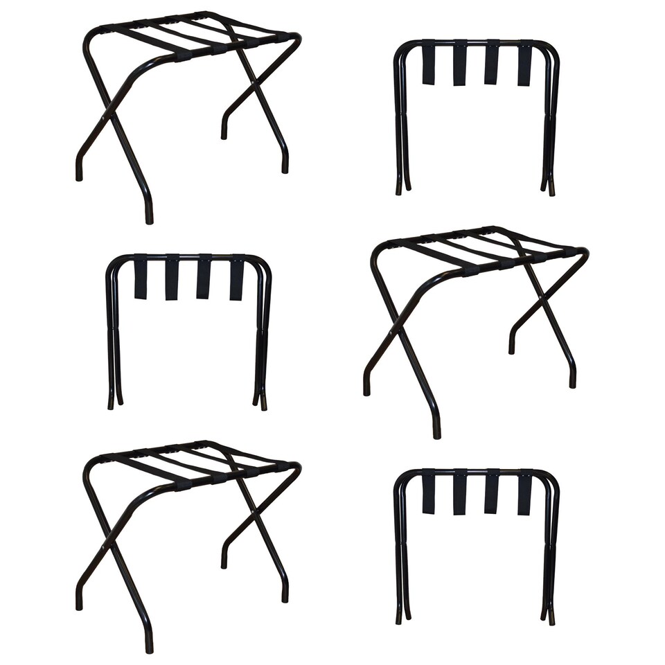 image 1 of Harbour Housewares Folding Metal Luggage Racks - Black - Pack of 6 | Black | Black