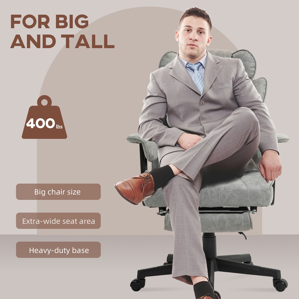 image 1 of HOMCOM Office Chair, Ergonomic Desk Chair with Foot Rest, Grey Grey