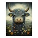image 3 of Blue Highland Cow Wildflower Meadow Fun Girls Bedroom Black Framed Wall Art Print A4