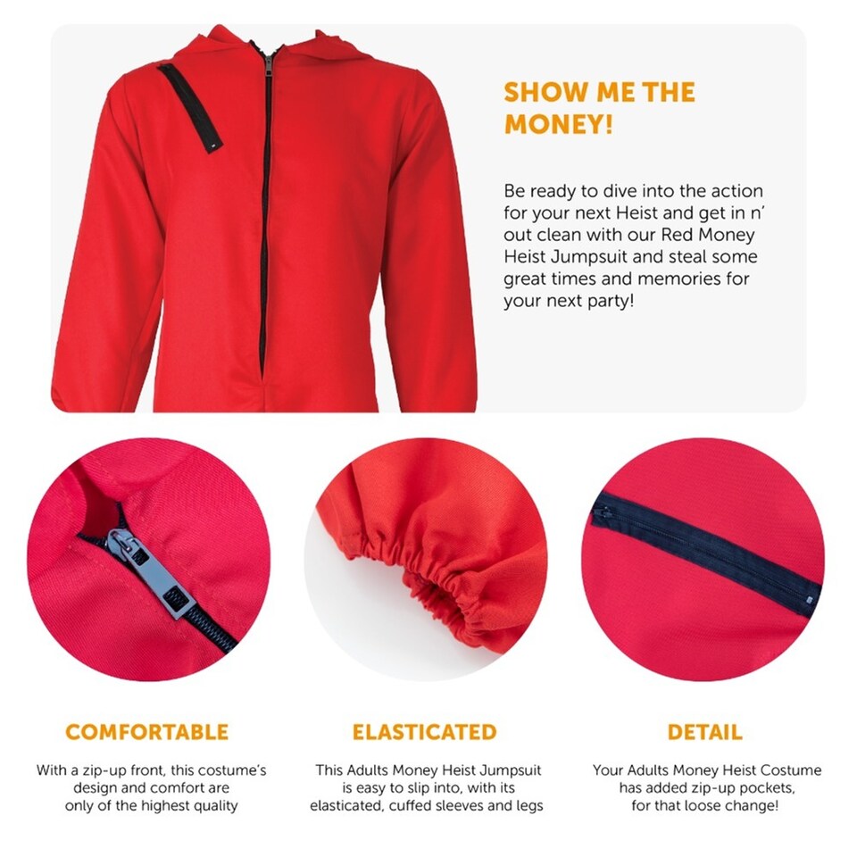 image 1 of Bank Robber Costume & Mask | Red | XL