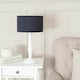 image 2 of ValueLights Victoria White Wood Traditional Stem Table Lamp with Navy Blue Fabric Drum Shade