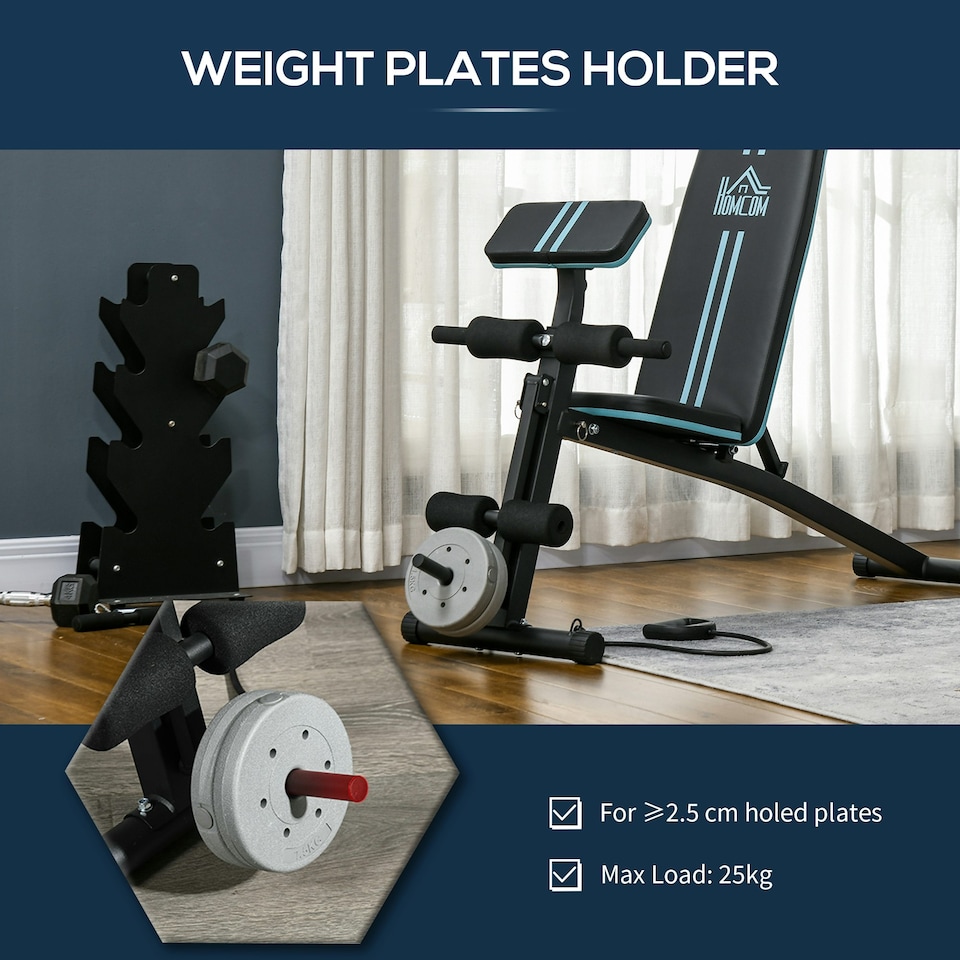 image 1 of HOMCOM Foldable Dumbbell Bench Weight Training, 7 Incline Adjustable, Blue