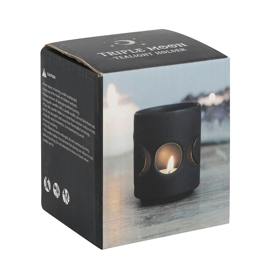 image 1 of Something Different Triple Moon Cut Out Candle Holder - Black - One Size