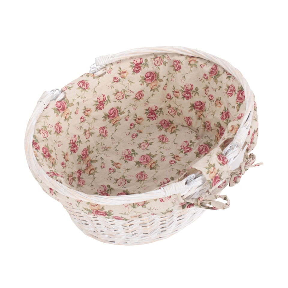 image 1 of Large White Swing Handle Wicker Shopper with Garden Rose Lining | Multi | Garden Rose