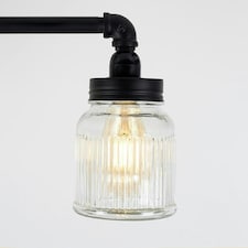 ValueLights Industrial Black 3 Way Bar Ceiling Light With Clear Ribbed Glass Shades