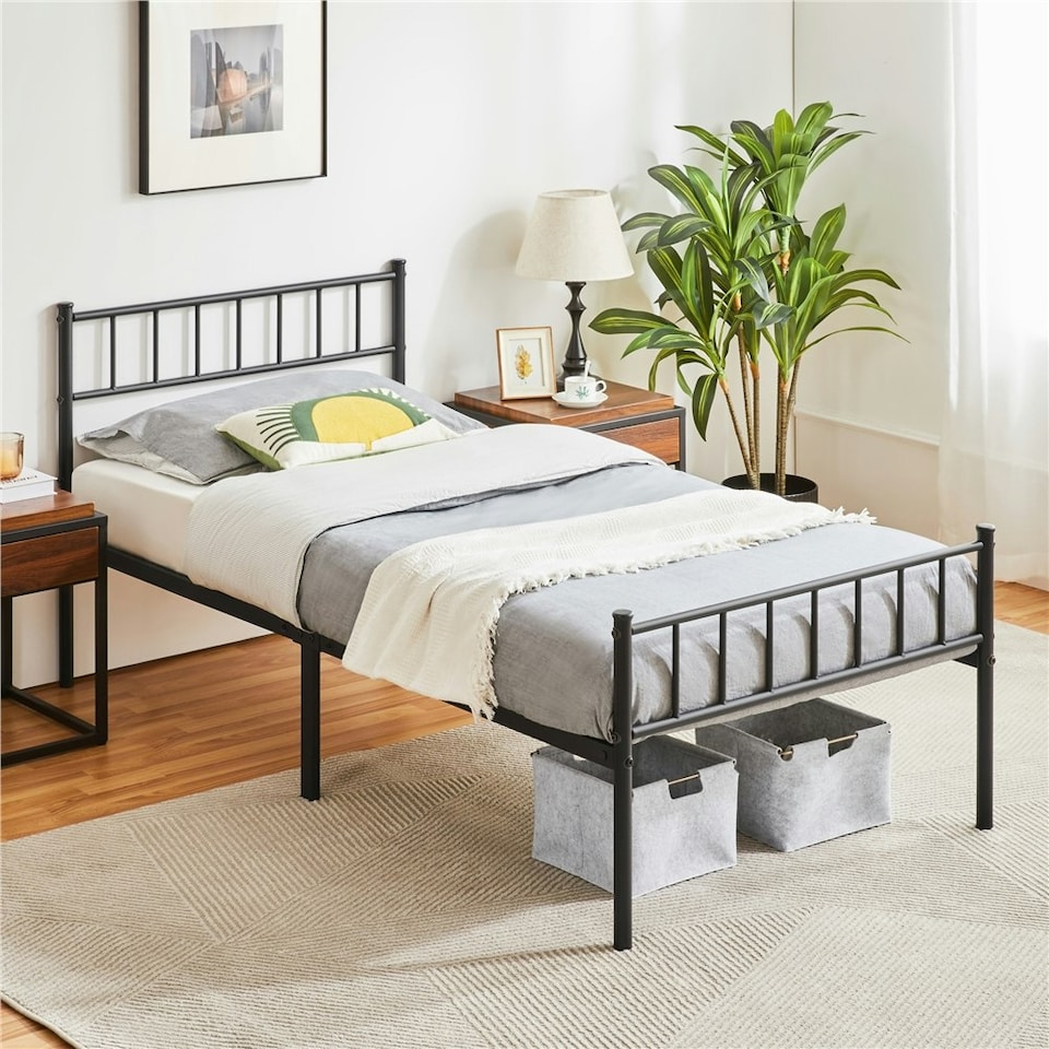 image 1 of Yaheetech 3ft Single Metal Bed Frame with Slatted Headboard Black