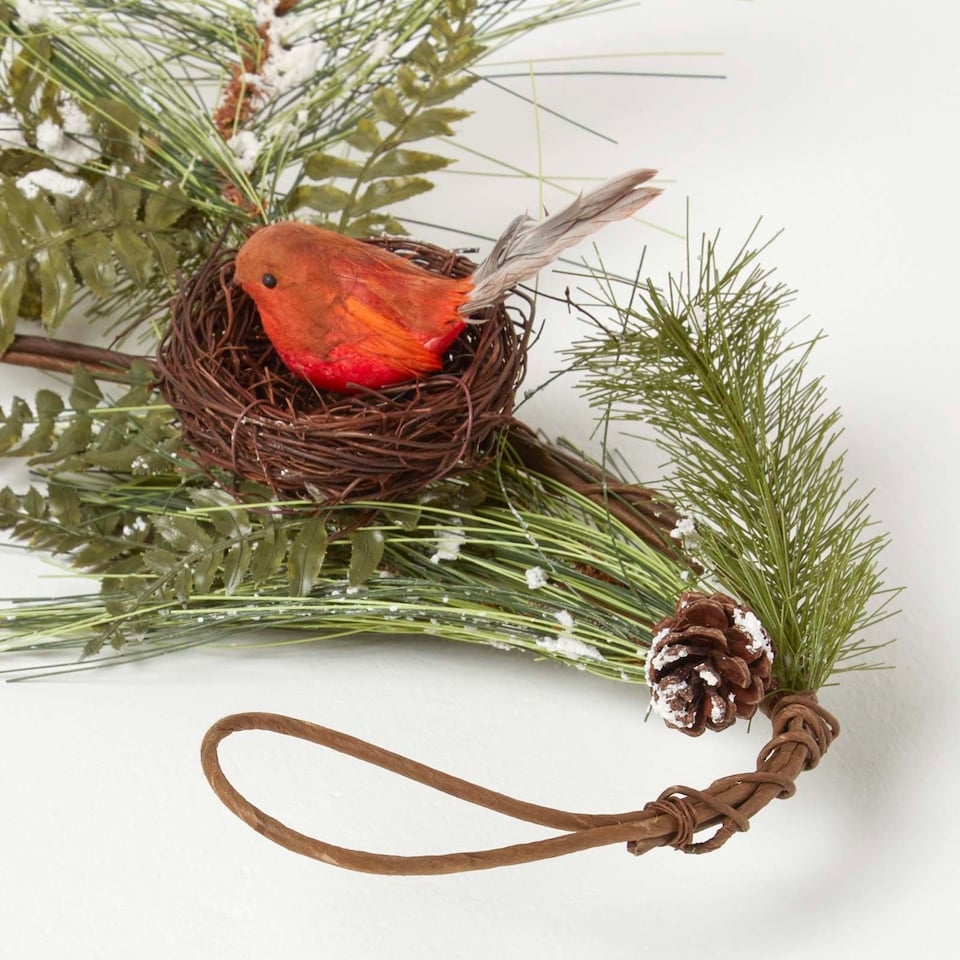image 1 of Homescapes Festive Christmas Garland with Artificial Pine and Robins Nests 5ft