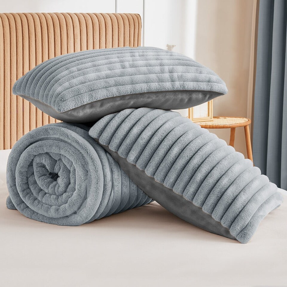 image 1 of Velosso Jumbo Cord Faux Rabbit Fur Duvet Cover and Pillowcase Set