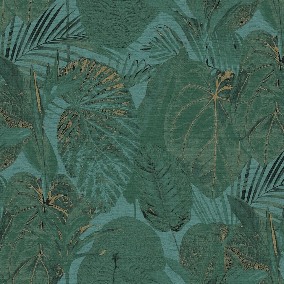 image 1 of Exotic Oasis Wallpaper in Teal | Green | Teal