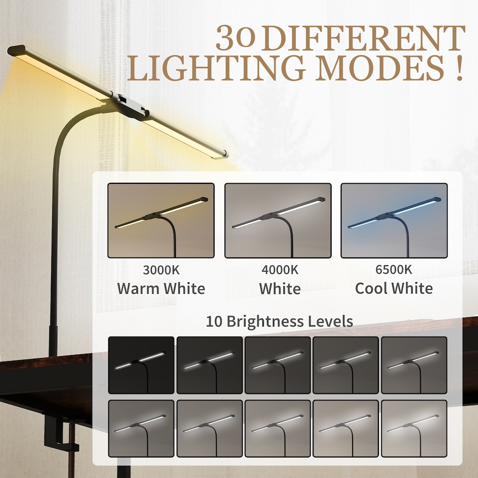image 1 of HOMCOM Double Head Table Lamp with 3 Colour Modes & 10 Dimmable, Black