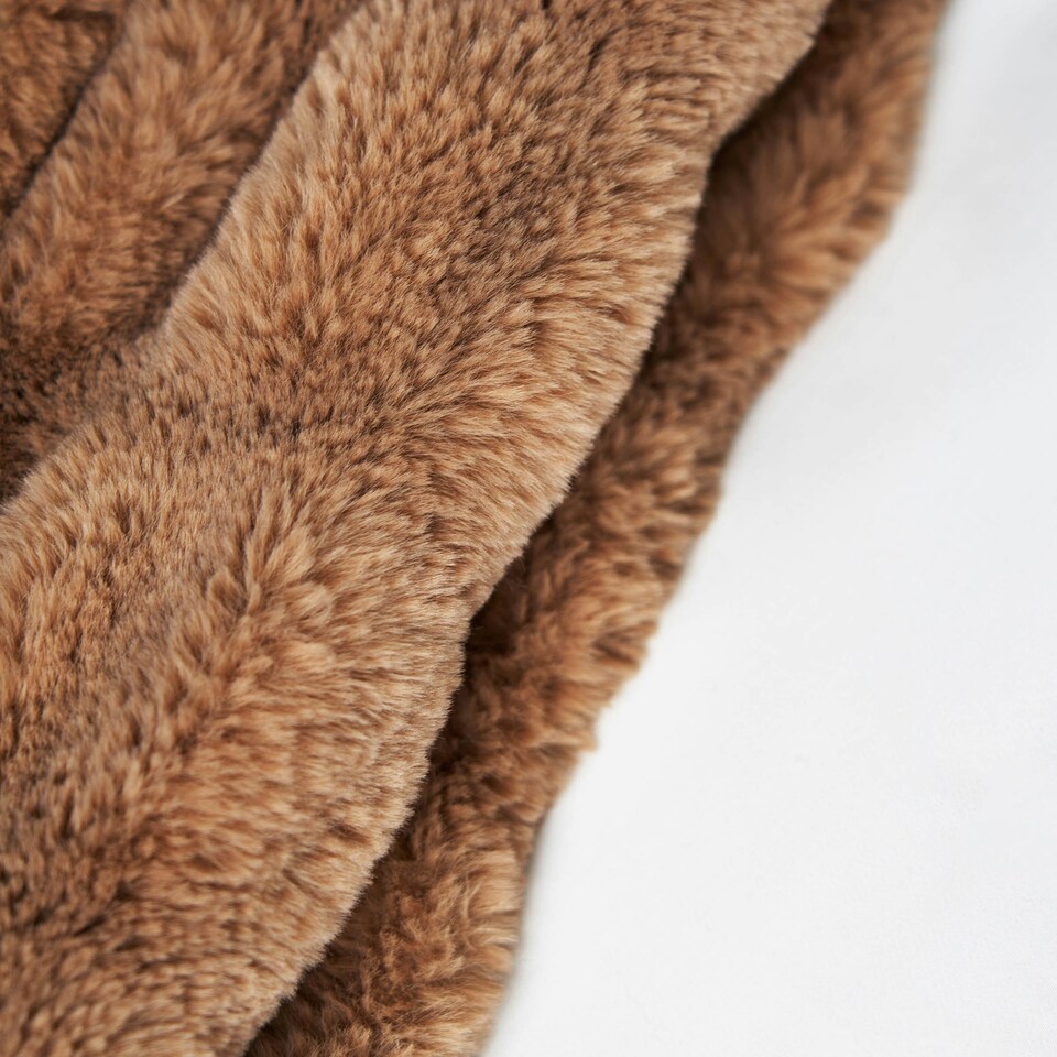 image 1 of BHS Ruched Faux Fur Throw, Natural Cream | Natural