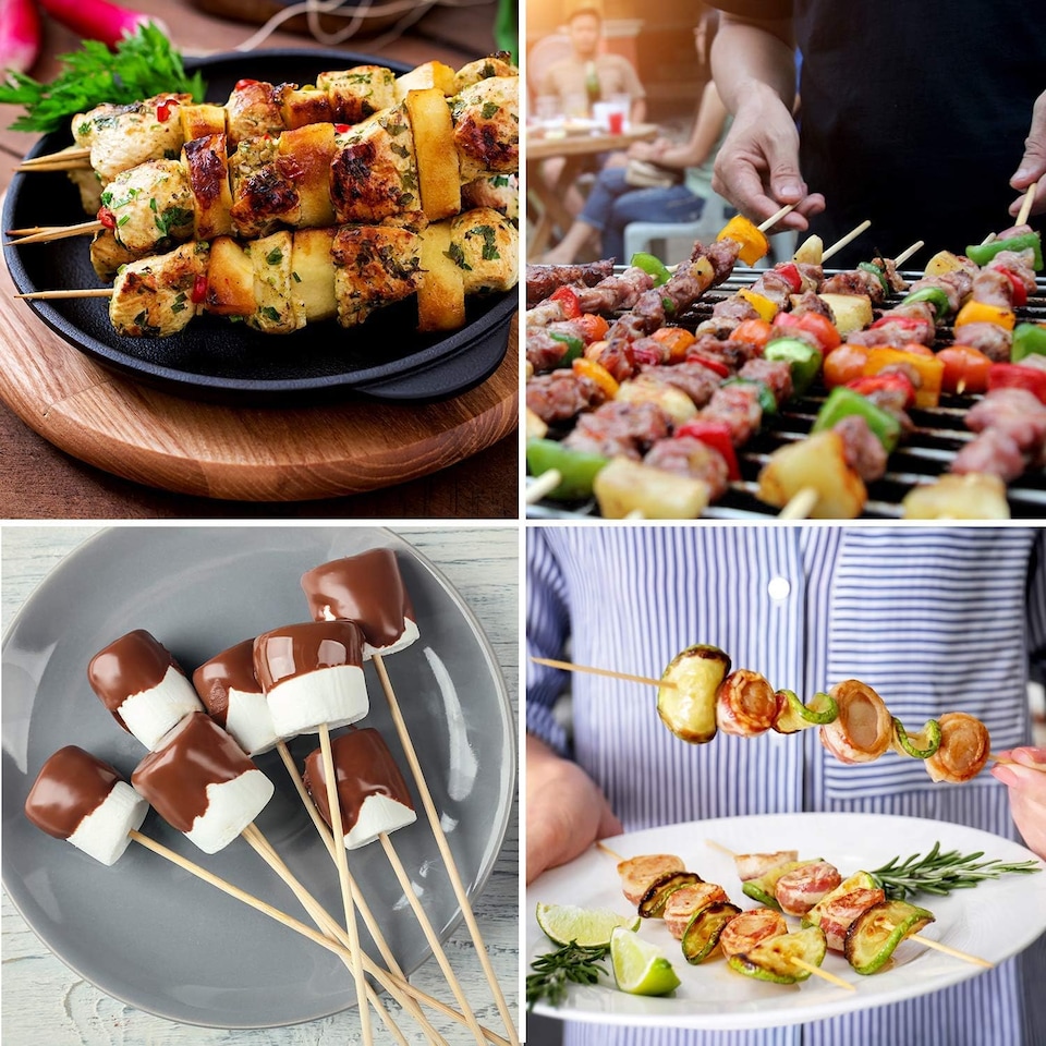 image 1 of 100 Bamboo BBQ Skewers 15cm - Wooden Kebab Sticks for BBQ, Party, Fruit & Chocolate Fountain, Natural & Strong