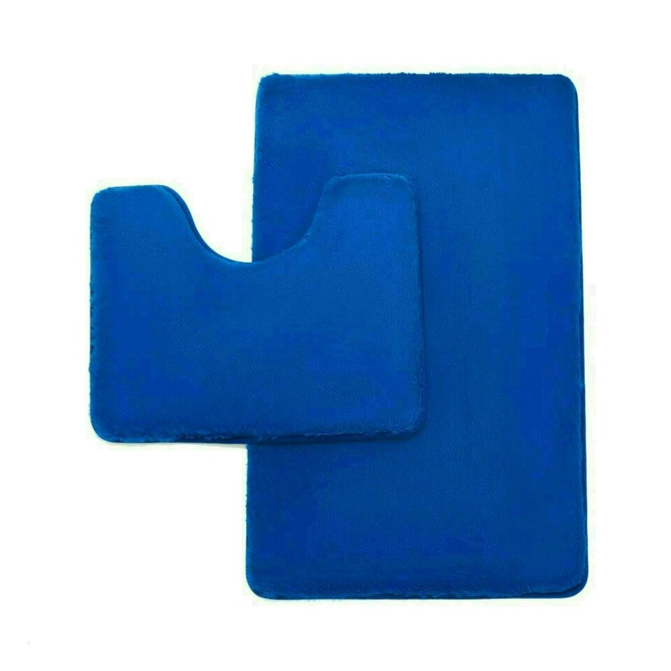 image 1 of VELVETIO Faux Fur Bath Mat Set Shaggy Super Soft Plush Anti Slip PVC Back Blue | Royal Blue